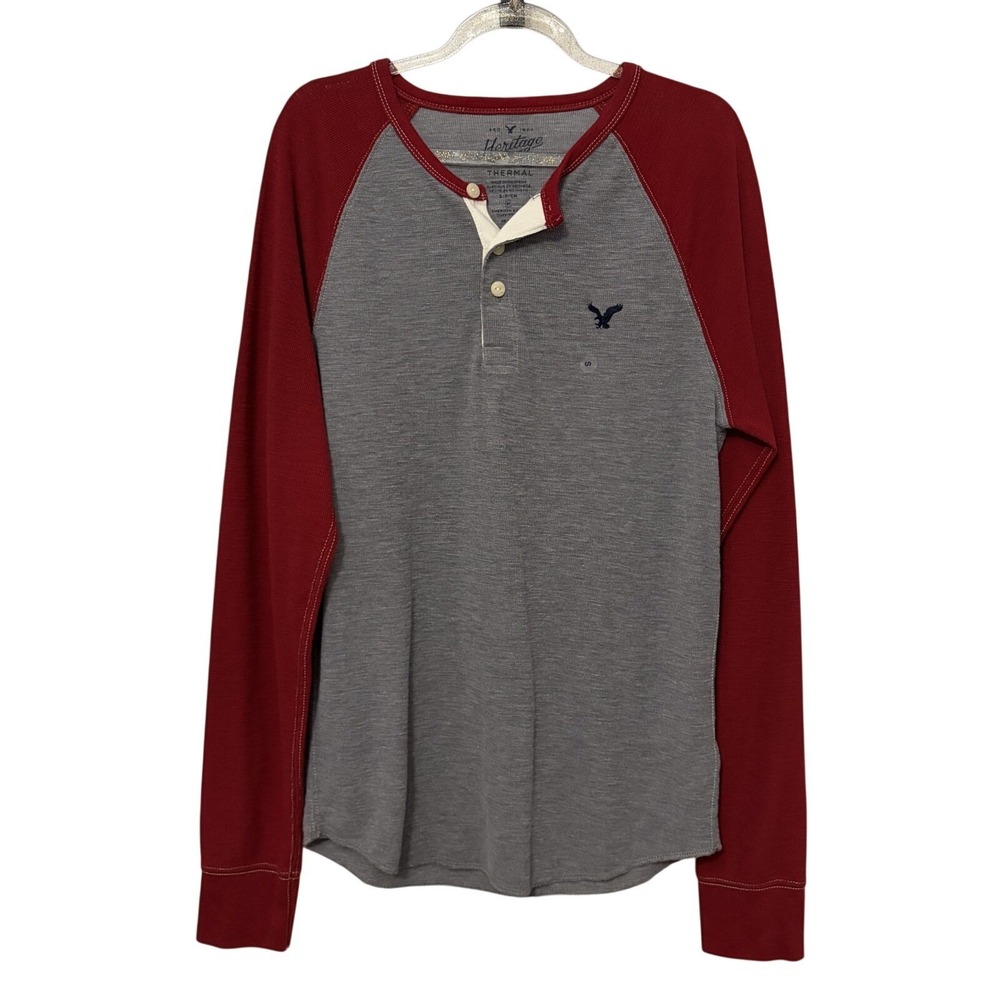 American Eagle Heritage Y2K Thermal Henley Classic Fit Long Sleeve Pullover Mens
